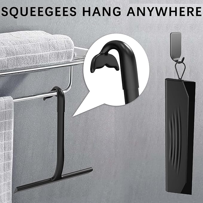 Acreditch Shower Squeegee for Glass Doors, All-One-Piece Silicone with Built-in Hook Design for Easy Hanging and Cleaning, for Bathroom, Glass, Kitchen, Tile Wall, Car