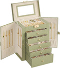 SONGMICS 6-Layer Jewelry Box Organizer with 5 Drawers, Jewelry Storage Case with Lock and Mirror, Large Storage Capacity, Gift for Loved Ones, for Necklaces, Watches, Sage Green UJBC152CE01S