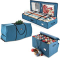 Hearth & Harbor Christmas Tree Storage Bag 7.5 ft, Wrapping Paper Storage Organizer Container & Large Christmas Ornament Storage Box With Adjustable Dividers