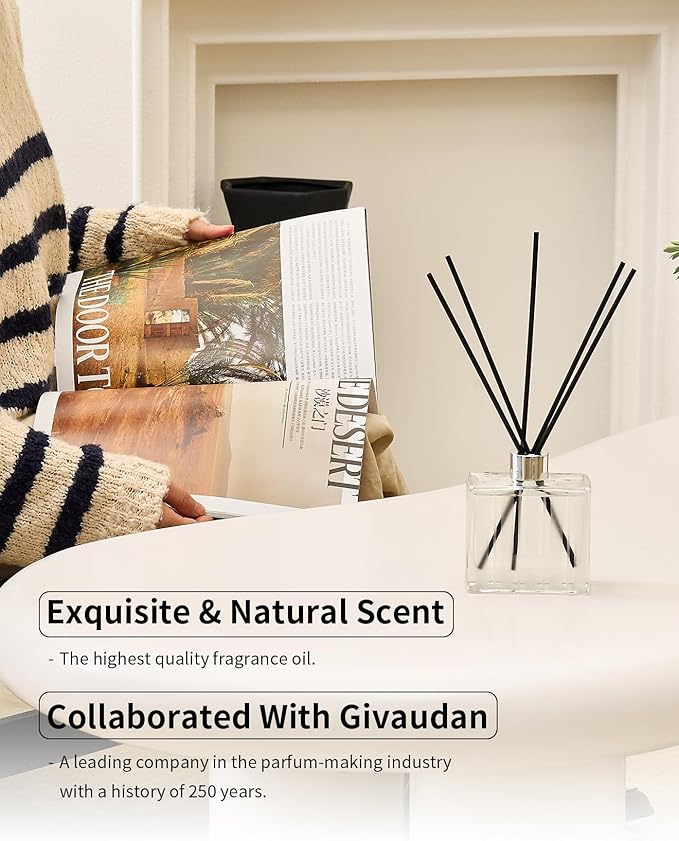M&SENSE Sandalwood Lavender Reed Diffuser Set - 7.04oz Non-Toxic Essential Oil Diffusers with Sticks, Holiday Aromatherapy Diffusers for Bedroom & Bathroom & Shelf Decor