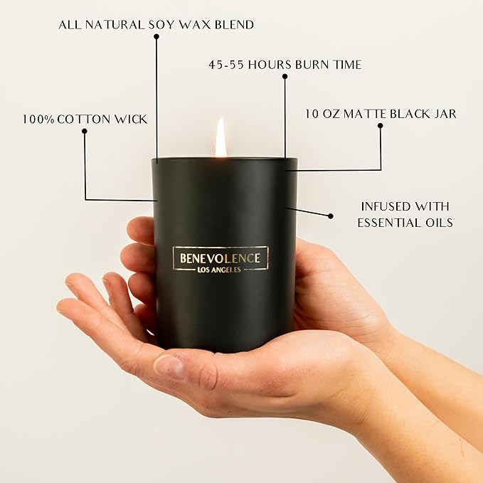 Benevolence LA Charcoal Scented Candle | Soy Christmas Candles, Black Candle for Home | Holiday Candles Gifts for Women and Men | Home Fragrance | Aromatherapy | Bathroom Freshener | 10oz