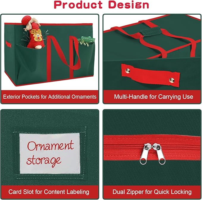 Christmas Nutcrackers Storage Box Stores 8 Figurines and Nutcrackers Sized 15 Inches, Holiday Nutcrackers Organizer with Adjustable Dividers, Extra Pockets, 600D Oxford Fabirc, Durable Handle (Green)