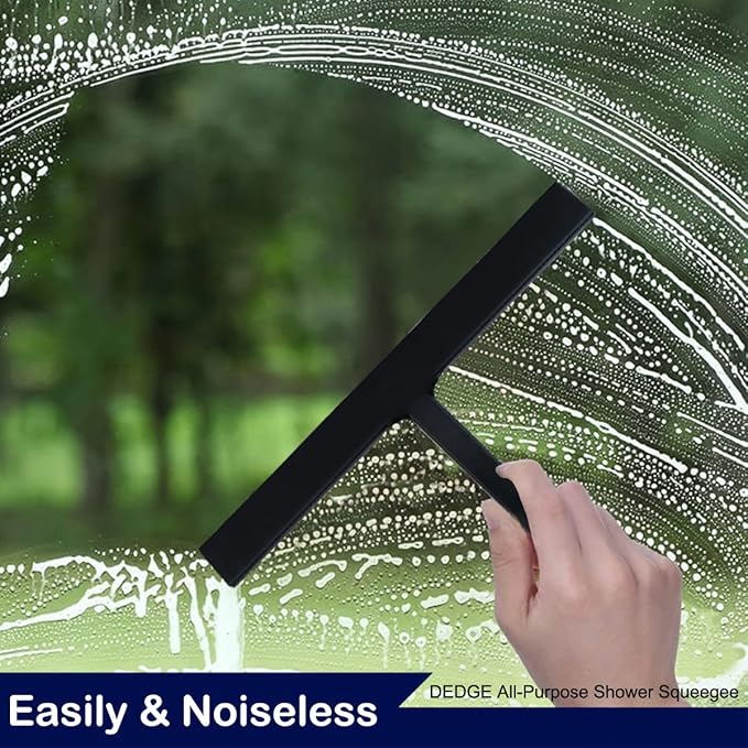 DEDGE Shower Squeegee Window Glass Wiper Scraper Cleaner with Silicone Blade for Bathroom/Kitchen/Car Glass/Mirror/Door 11-Inch (with Hook)