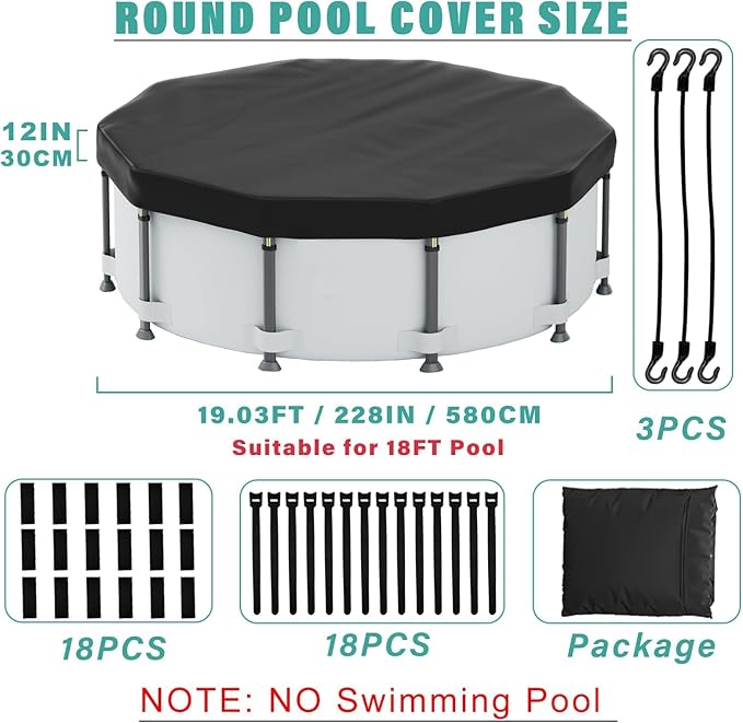 18FT Pool Covers for Above Ground Pools, Safana Round Pool Winter Cover, Tear Resistant Fabric Swimming Pool Covers, Superior Strength & Durability, Prevent Leaves, UV Resistance, Prevent from Debris