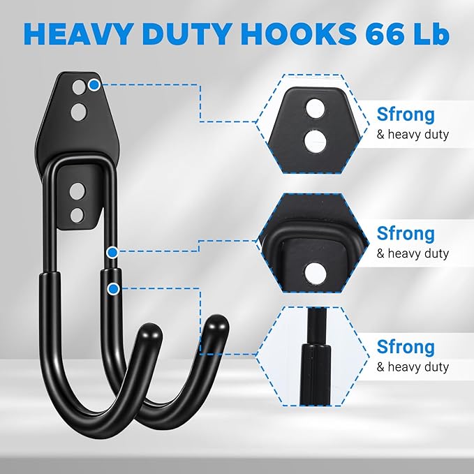 Garage Tool Hooks Wall Mount, 6 Pack Heavy Duty Storage Hooks for Garden Tools, Wall Hook for Garden Hoses, Brooms, Ladders, Garage Storage and Organization Accessories with 24 sets of screws