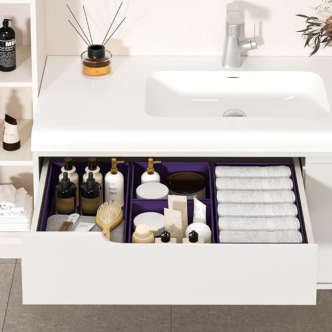 DIMJ Drawer Organizer Clothes, 12 Pack Dresser Organizer, Foldable Closet Organizers and Storage, Fabric Dresser Bins, Drawer Dividers for Nursery, Baby Clothes, Underwears, Sock (Purple)