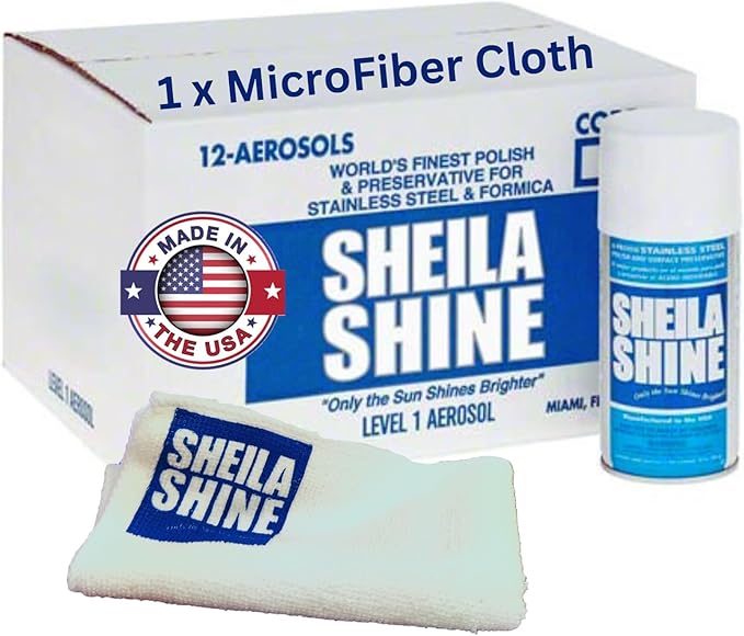 Sheila Shine 12 x 10oz Stainless Steel Cleaner and Polish With Cloth - Cleans, Polishes & Protects Kitchen Appliances, Refrigerators, Sinks, Ovens & Grills - Stainless Steel Fridge Cleaner