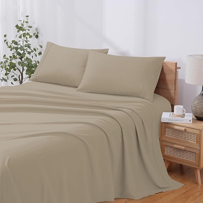Modern Threads Soft Microfiber Solid Sheets - Luxurious Microfiber Bed Sheets - Includes Flat Sheet, Fitted Sheet with Deep Pockets, & Pillowcases Taupe California King
