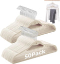 Limogoo Ivory Velvet Hangers 50 Pack, Felt Covered Non Slip Fabric with Stackable Cascading Hook, Ultra Thin and Space Saving with 360° Swivel Neck, 15Lbs Capacity for Clothes, Suit, Shirt, Coat