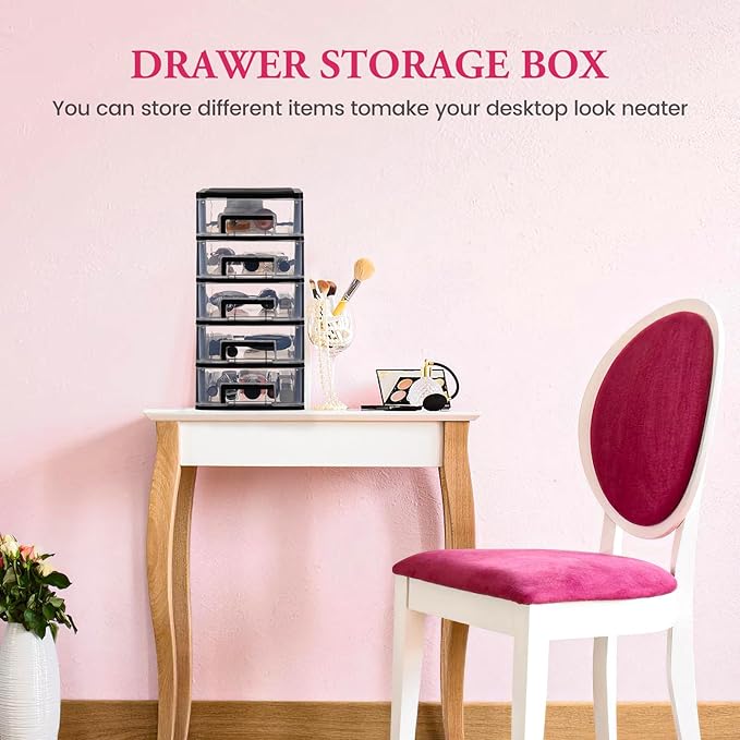 DOITOOL Plastic Storage Drawer Desk Organizer Versatile Drawer Type Storage Box for Sundries Cosmetics Jewelry and Headdress Home Office Desktop Organization