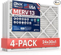 BNX TruFilter 24x30x1 Air Filter MERV 13 (4-Pack) - MADE IN USA - Electrostatic Pleated Air Conditioner HVAC AC Furnace Filters for Allergies, Pollen, Mold, Bacteria, Smoke, Allergen, MPR 1900 FPR 10