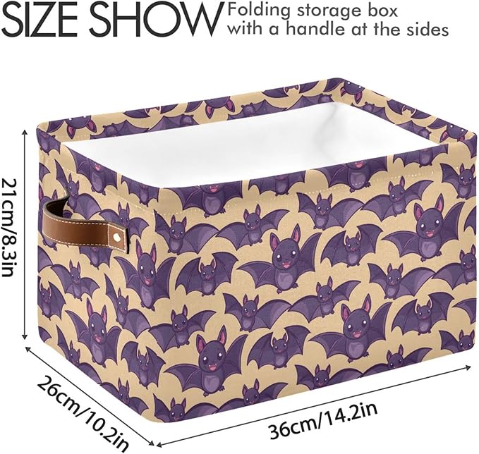 ALAZA Bat Halloween Yellow Foldable Storage Box Storage Basket Organizer Bins with Handles for Shelf Closet Living Room Bedroom Home Office 2 Pack