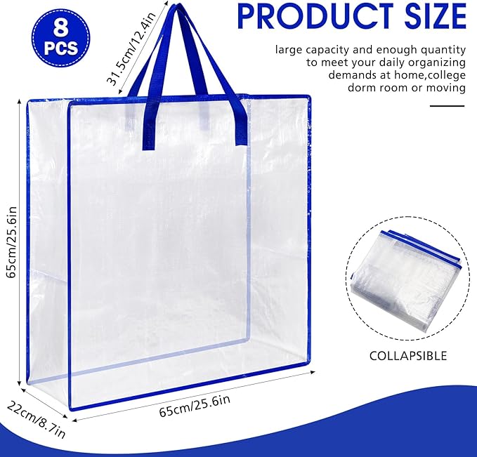 8 Pcs Clear Wreath Storage Bags 26 Inch Christmas Decoration Garland Container Door Garland Holiday Wreath Storage Holder with Handle and Zipper Heavy Duty Plastic Packing Totes(Blue)