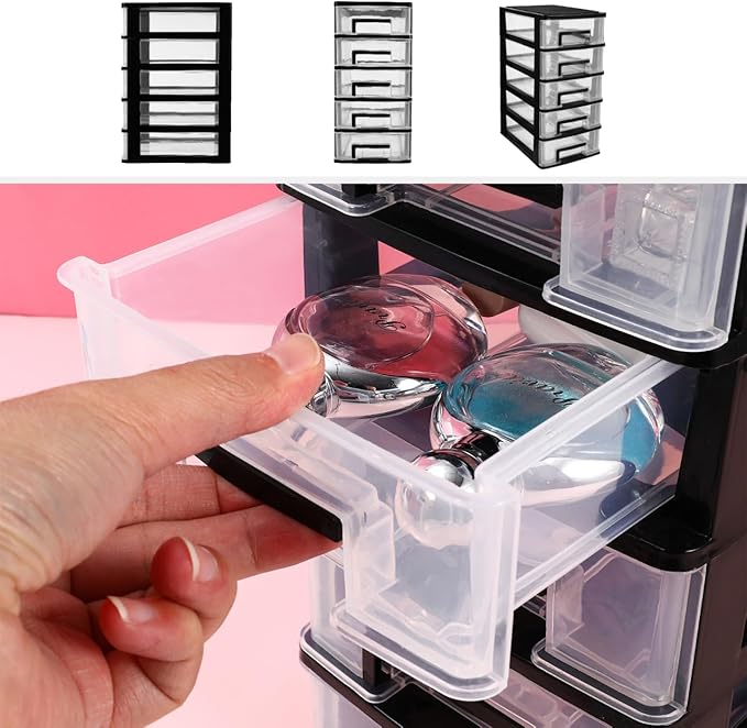 Stobok Multifunctional 5-Layer Drawer Organizer Storage Cabinet Portable Plastic Storage Box for Office Study Bedroom 12.40 X 8.66 X 5.98 Inches
