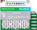 Filterbuy 25x25x2 Air Filter MERV 8 Essential Dust & Allergy Defense (6-Pack), Electrostatic Pleated HVAC AC Furnace Filters Replacement, Made in USA (Actual Size: 24.50 x 24.50 x 1.75)
