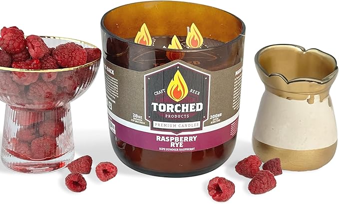 Torched Beer Scented Candles | Natural Soy Wax Candle | Raspberry Rye Scent 28 oz | Makes a Great Gift for Men, Beer Lovers, and Collectors | Bar Man-Cave Decor and Accessories