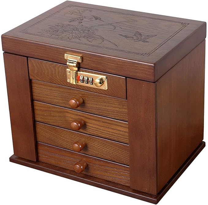 Eapmic Extra Large 5 Layers Wooden Jewelry Box Jewelry Case Cabinet Armoire Ring Necklacel Gift Storage Box Organizer(5 Layers,Brown,Style 4)