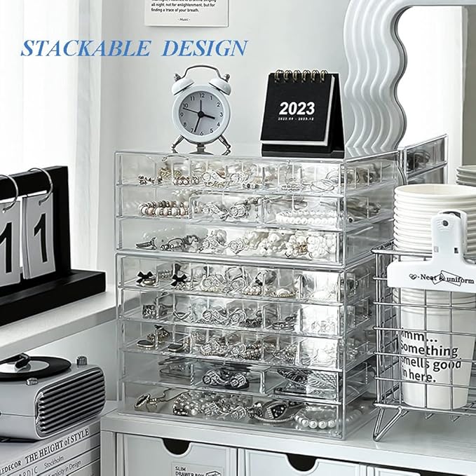 Jewelry Boxes Earring Storage Box Organizer 5 Drawers Jewelry Organizer Acrylic Jewelry Storage Box Holder Compartment Transparent Display Storage Case Gift for Women Girls (84 Girds)