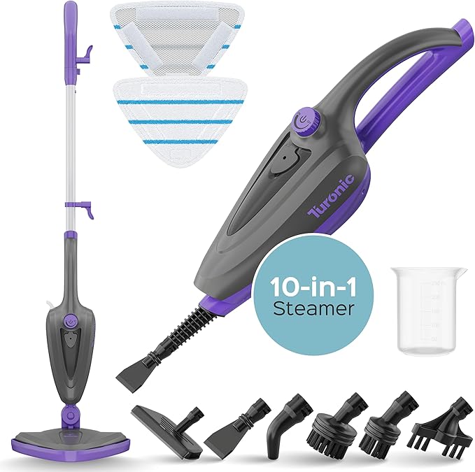 Turonic ST3 10-in-1 Steam Mop - 1500W Floor Steamer with Detachable Handle, 110°C Steam, 25-Min Runtime, Handheld Cleaner for Tile, Grout, Hardwood, Carpet, Upholstery, Chemical-Free Cleaning