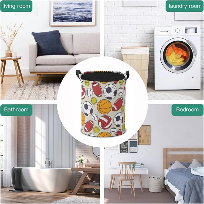 Storage Baskets- Football Pattern Foldable Laundry Hamper Fabric Organizer Storage Bins with Handles for Shelves, Closet, Nursery, Laundry, Toys