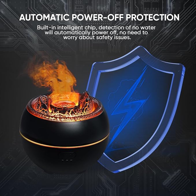 Essential Oil Diffuser, Volcano Fire Flame Aromatherapy Diffuser, 360ml Ultrasonic Cool Mist Humidifier, Scent Aroma Diffuser with 7 Colors Light, Timer & Auto Shut-Off for Home, Room (Black)