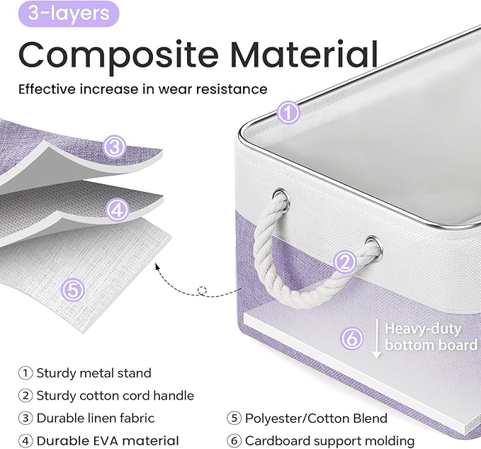 Large Storage Baskets- 15.7x11.8x8.26 inch Storage Bins for Shelves and Closet Organizing, Foldable Fabric Bin for Home Organization Clothes and Laundry (1-Pack, White&Purple)