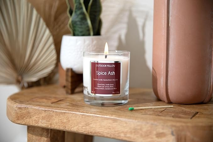 Outdoor Fellow Spice Ash Candle | Luxury Scented Candle with Coconut & Apricot Wax Blend | Clove, Smoky Birch, Sandalwood & Musk | 40+ Hour Burn Time | Perfect for Home or Gifting (8oz)