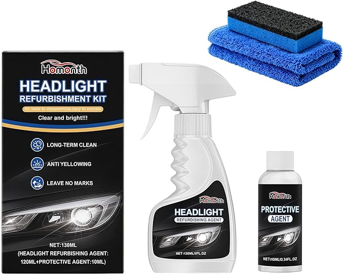 Lanenow Homonth Headlight Refurbishment Kit, Removes Yellowing & Oxidation, Restores Clarity, Hydrophobic & Gloss Finish for All Vehicles