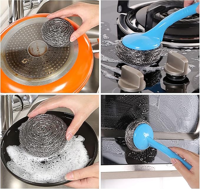 48 Pack Stainless Steel Scourers Sponges by XXJXING,Steel Wool scrubbers for stoves, pots, Cooker Hoods, etc. That are Difficult to Clean (48 Pack-10 Gram)