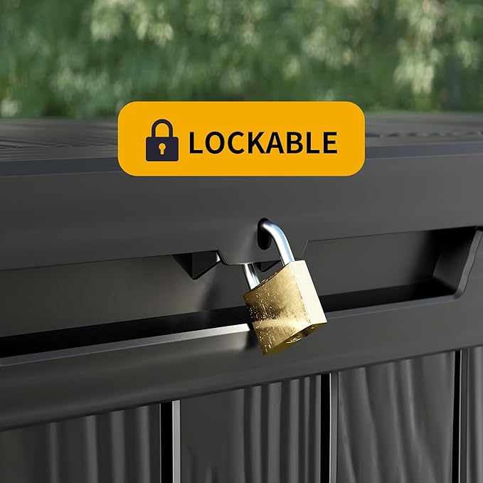 Outdoor Storage Box Waterproof, 100 Gallon Lockable Resin Deck Box Patio Storage Bin for Pool Accessories Cushion Furniture, Garden Tools, UV-Resistant Outside Delivery, Black