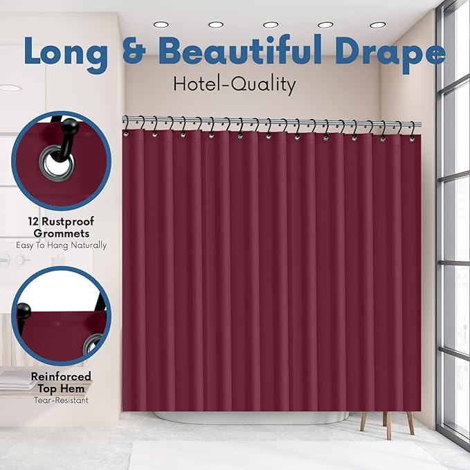 Premium Shower Curtain Liner, 72"W X 72"H - PVC-Free, 6G PEVA Shower Curtain with 12 Rust Proof Grommets And Magnet-weighted Bottom Hem - Moisture Stain Proof Shower Curtain Liner - Burgundy