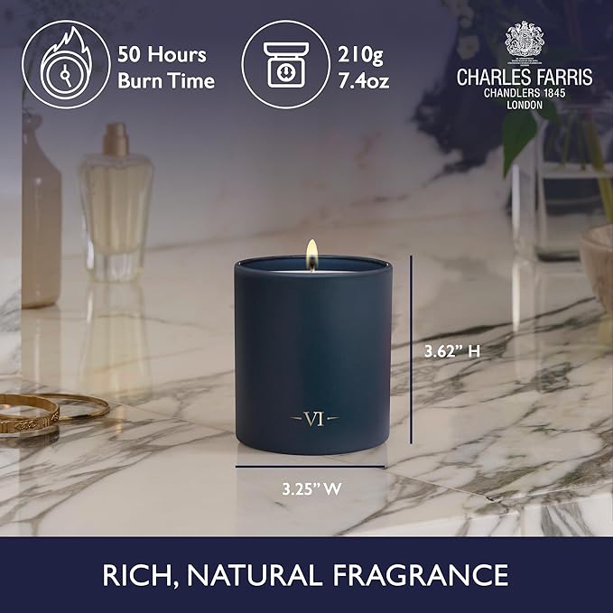 Charles Farris Luxury Scented Candle – 1 Wick, Hand-Poured, Long Lasting, Clean Burning, 210g / 7.5oz, Burns for up to 50 Hours, Made in England – Tuberose, Jasmine & Ylang Ylang – Garden of Eden