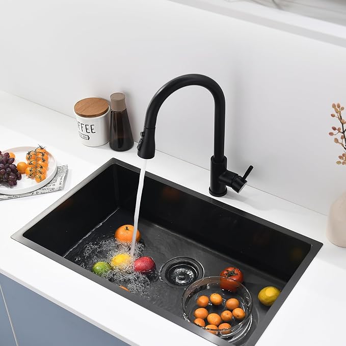 GIMILI Black Kitchen Faucet with Pull Down Sprayer Single Hole Kitchen Sink Faucet Suitable for Farmhouses RV Laundry Room Outdoor and Campers