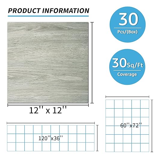 Art3d Peel and Stick Vinyl Floor Tiles 30-Pack 12 x 12 inch, Self Adhesive Waterproof Flooring Wood Planks for Kitchen, Dining Room, Bedrooms, Cover 30 Sq. Ft, White-Washed Oak