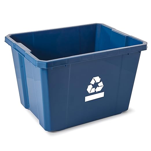 Gracious Living Medium Curbside Blue Box, Plastic 17 Gallon/64 Litre Home Trash Can Refuse and Recycling Bin Container with Built-in Handles (6 Pack)