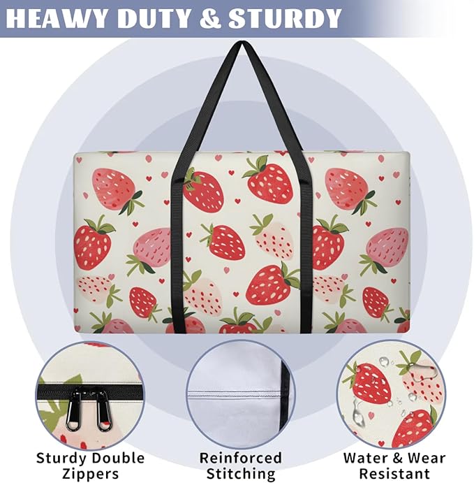 Extra Large Storage Bag with Zipper 54 Gallon Moving Bags Heavy Duty Christmas Tree Storage Bag Packing Bags for Moving, Storage Totes Duffle Bag Waterproof Containers for Organizing (Strawberries)