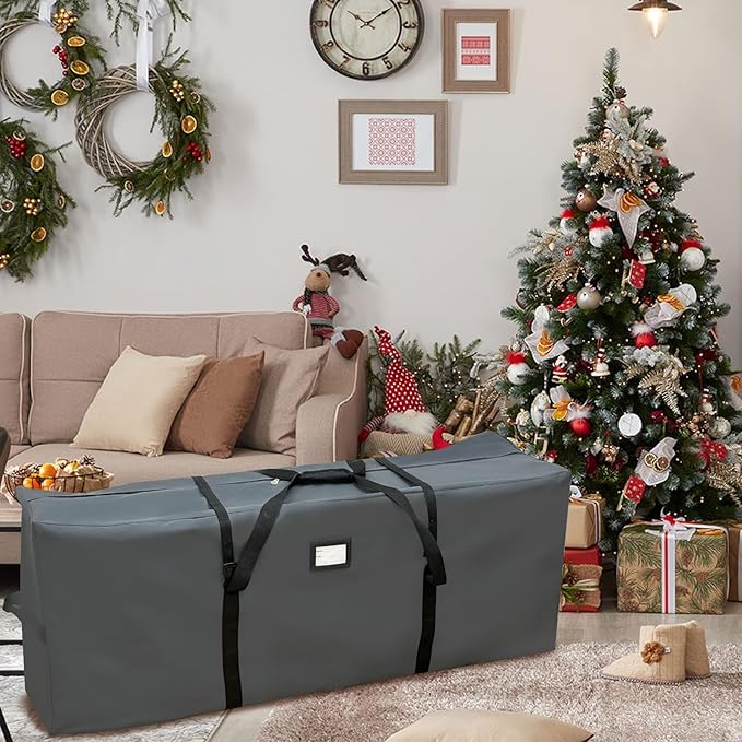 AerWo Christmas Tree Storage Bag, Large Christmas Storage Containers Fits Up to 7.5 Ft Artificial Tree, Durable 600D Oxford Christmas Tree Bag, Christmas Tree Storage Box with Zipper and Handles(Gray)