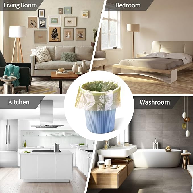 3 Rolls Small Trash Bags - 60 Counts Durable 4 Gallon Small Garbage Bags for home office kitchen Bathroom Bedroom Trash Can liners（Gold）