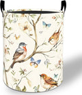 Birds and Butterfly Laundry Basket Hamper 19.7"x15.8", Floral Foldable Waterproof Oxford Clothes Storage Bucket for Room Bathroom Bedroom Nursery Decor, Toy Organizer Bins Gifts for Kids Boys Girls