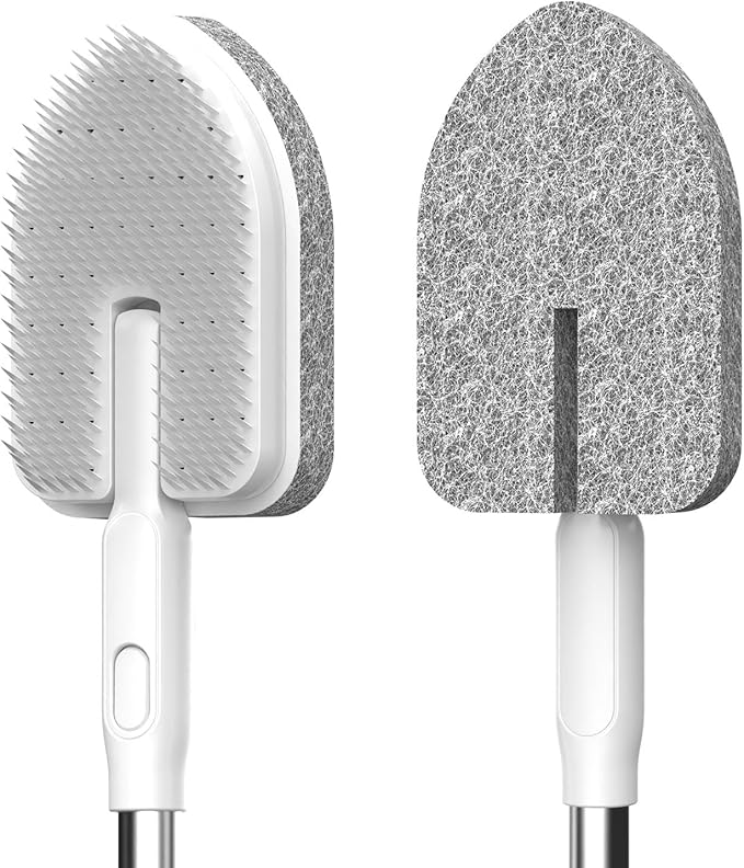 EHOMGUI Tub Scrubber Cleaning Brush, Non-Scratch Shower Scrubber with Long Handle, 6 Replaceable Natural Fiber Pads & A Double-Sided Head, Scrub Brush for Cleaning Bathroom Kitchen Wall Sink