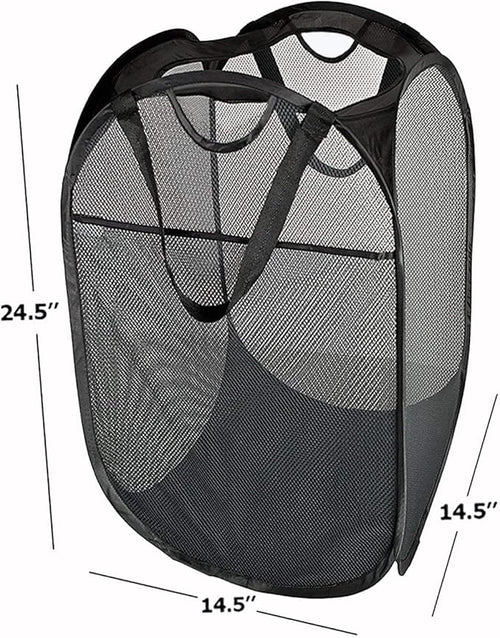 2 Pcs Strong Mesh Pop-up Laundry Hamper, Quality Pop Up Hampers for Laundry with Durable Handles Solid Bottom High Carbon Steel Frame, Easy to Open and Fold Flat for Storage(Black)