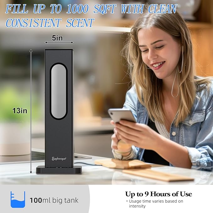 Waterless Oil Diffuser 1000 Sq Ft Coverage, Scent Diffusers for Home 3 Dynamic Gradient Modes with 7 Lights Hotel Collection Rechargeable with 100ml White Tea Lux Essential Oil,App Control