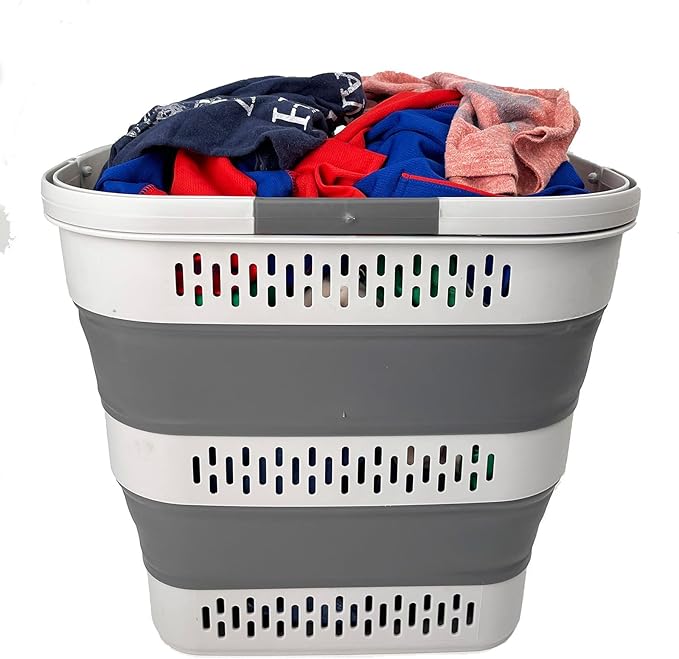 SAMMART 38L(10 Gal) Collapsible Laundry Basket - Foldable Pop-Up Storage Container/Organizer-Portable Space Saving Hamper, Measure 17.5x13.3x15.7/3.8" Expanded/Collapsed (1, Grey)