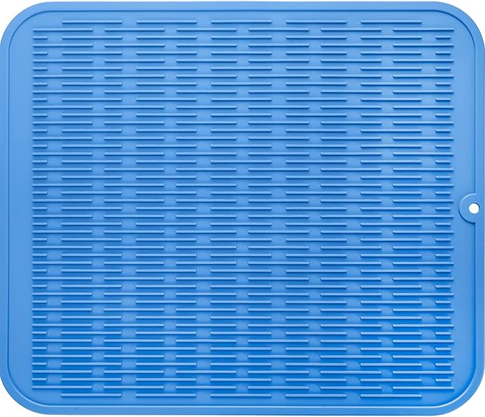 MicoYang Silicone Dish Drying Mat for Multiple Usage,Easy clean,Eco-friendly,Heat-resistant Silicone Mat for Kitchen Counter or Sink,Refrigerator or Drawer Liner Lichen BlueL XL 18 inches x 16 inches