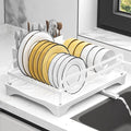 HOMEAILIE Dish Drying Rack,Dish Racks for Kitchen Counter, Metal Dish Drainer with Adjustable Drainage Spout, Removable Knife and Fork Holder (White)