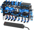 Power Tool Organizer Wall Mount with Charging Station, 4 Layers 8 Drill Holder, Heavy Duty Storage Utility Racks, Supports 600 lbs,Battery Shelf for Garage and Workbench (32 Inch 8 Drills Holder)
