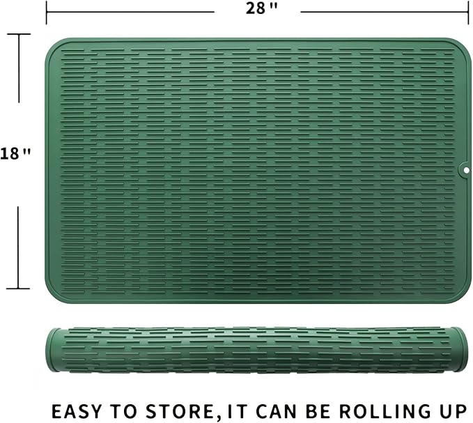 MicoYang Silicone Dish Drying Mat for Multiple Usage,Easy clean,Eco-friendly,Heat-resistant Silicone Mat for Kitchen Counter or Sink,Refrigerator or Drawer Liner Green 3XL 28 inches x 18 inches