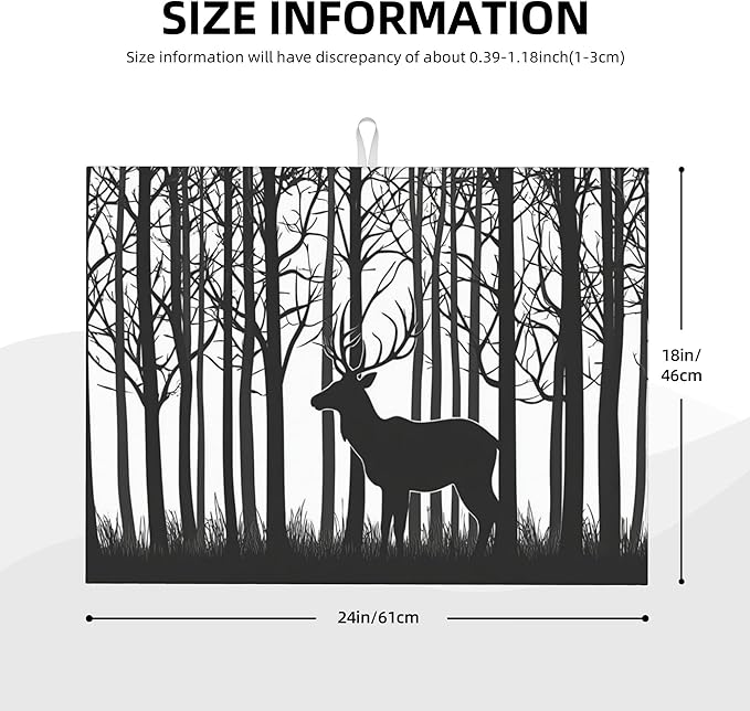 Deer Dish Drying Mat for Kitchen Counter Microfiber Super Absorbent Non-Slip Dish Drying Pad for Countertops Dishes Utensils Stylish Quick-Dry Machine Washable 18x24 Inch