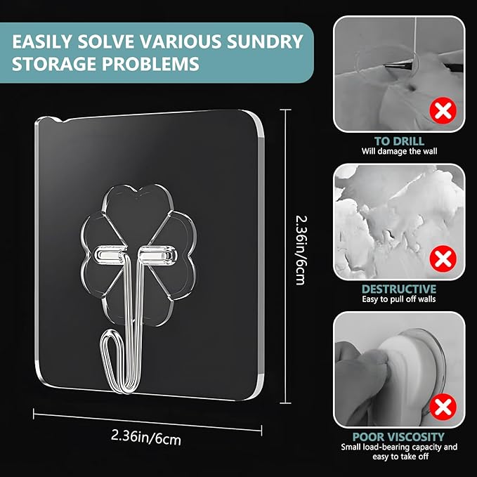 Hook; Wall Hook; Sticky Hook; self-Adhesive Hook; Load-Bearing Hook; Nail-Free and Traceless Hook; Damage-Free Wall Hook; Auxiliary Hook; Kitchen and Bathroom Hook (100)