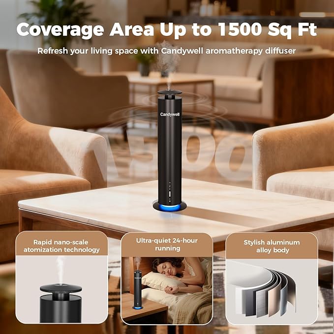 Waterless Scent Diffuser - Essential Oil Diffuser for Home & Office, 1500 Sq Ft Coverage, Remote & APP Control, Quiet Operation with Ambient Lighting, Child & Pet Friendly, 4 Fl Oz Capacity